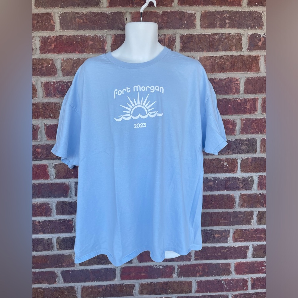 Men’s Light Blue Gildan Fort Morgan Alabama 2023 Beach T-Shirt Size 3XL